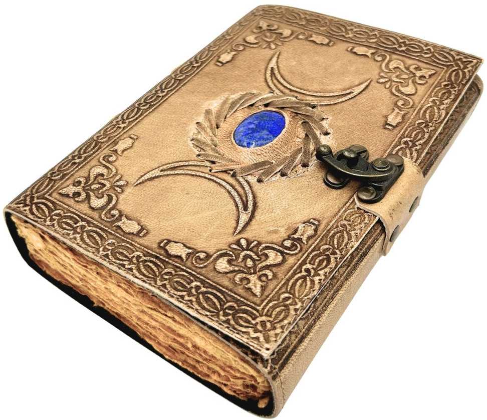 Mirtop Retro odinė užrašų knygelė su mėnulio fazėmis ir mėlynu akmeniu