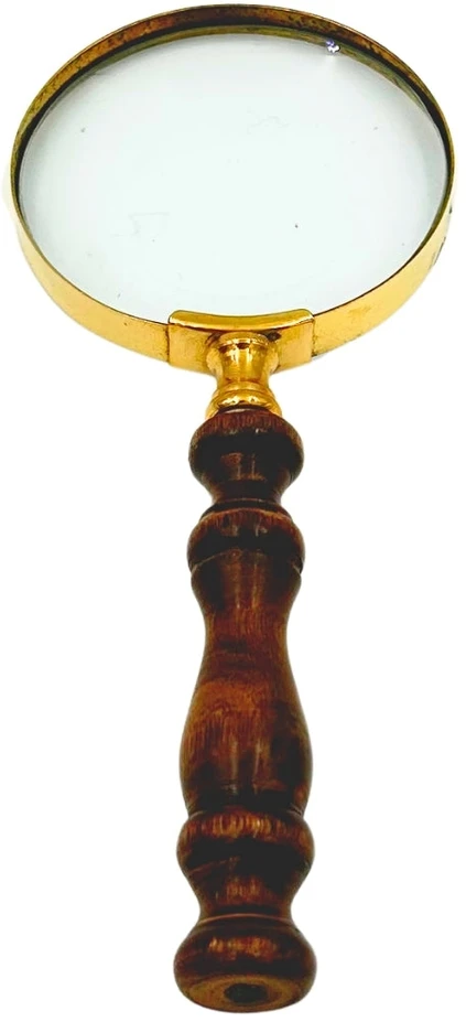 Mirtop Retro žalvarinis didinamasis stiklas su medine rankena, 18 cm