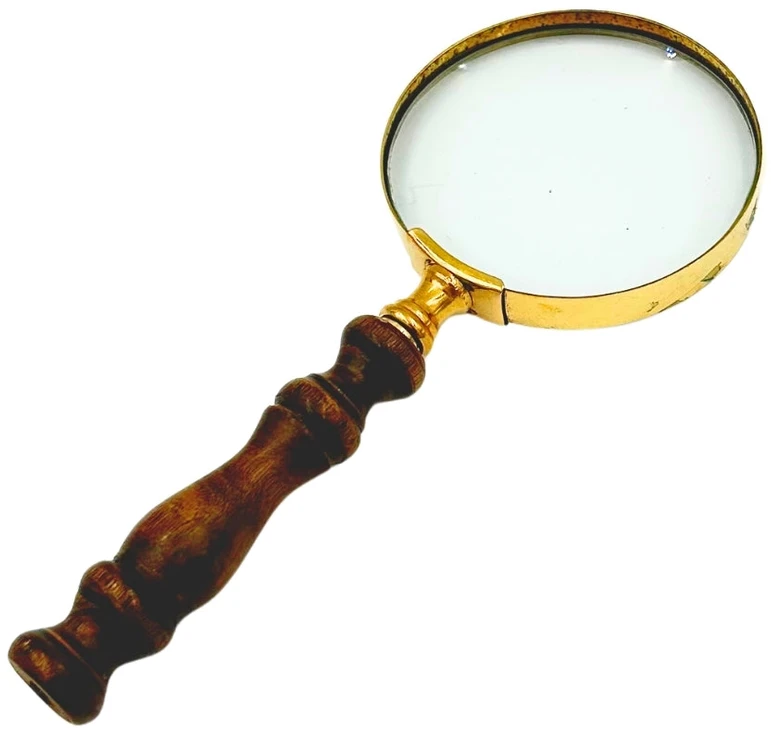 Mirtop Retro žalvarinis didinamasis stiklas su medine rankena, 18 cm