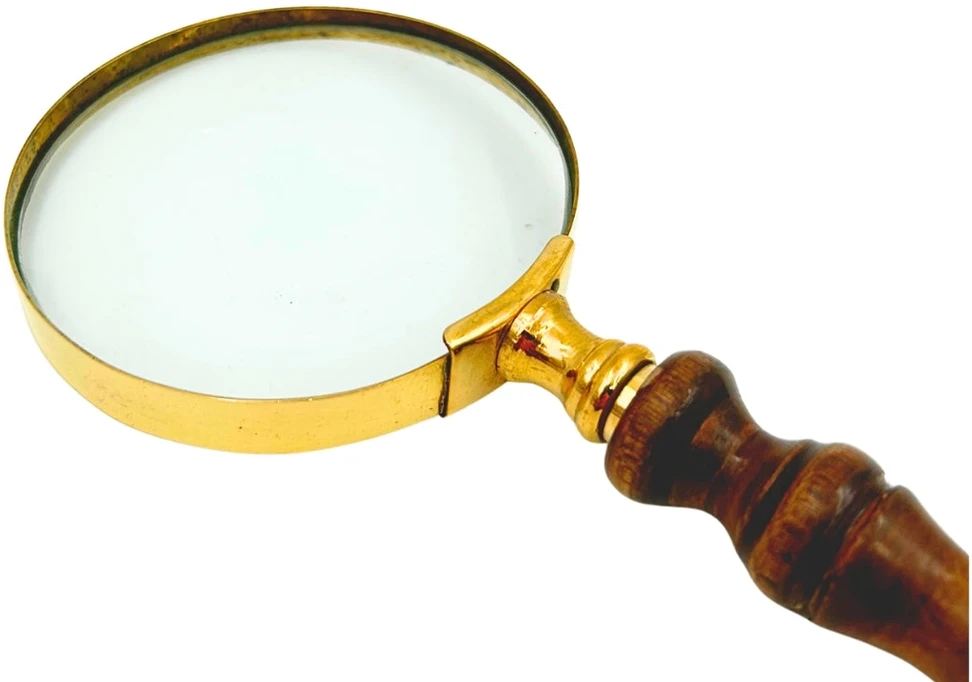 Mirtop Retro žalvarinis didinamasis stiklas su medine rankena, 18 cm