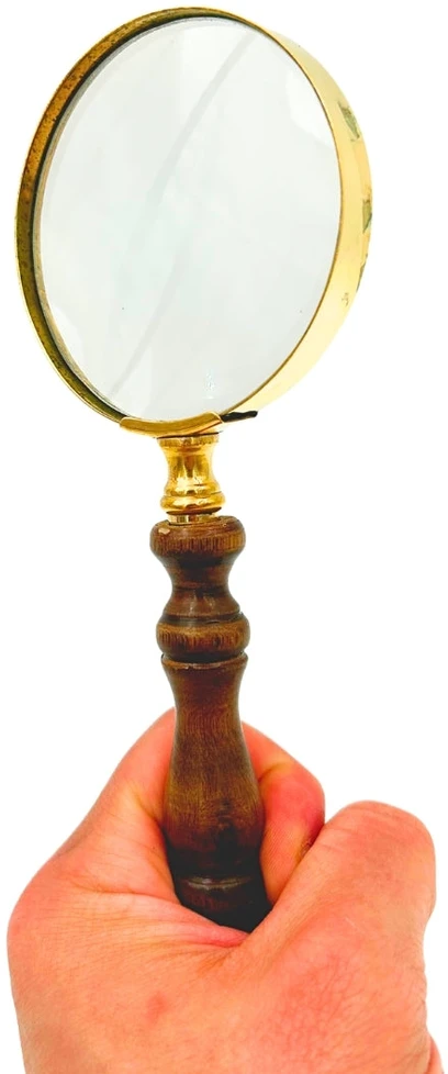 Mirtop Retro žalvarinis didinamasis stiklas su medine rankena, 18 cm