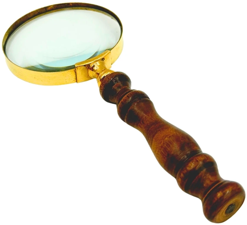 Mirtop Retro žalvarinis didinamasis stiklas su medine rankena, 18 cm