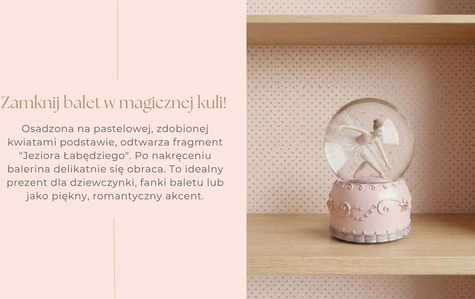 Mirtop Užsukama muzikinė dėžutė su balerina stiklo rutulyje 12 cm