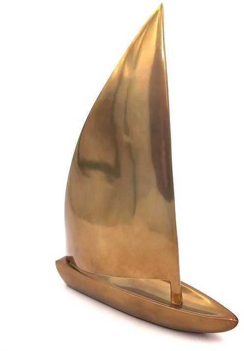 Mirtop Didelis aliuminis burlaivio modelis 47×38 cm – auksinės spalvos jūrinis dekoras