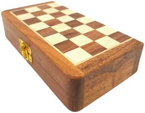 Mirtop Sulankstomas medinis magnetinis šachmatų rinkinys 17×17 cm kelionėms