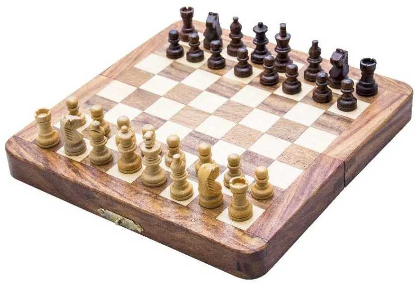 Mirtop Magnetinis medinis šachmatų rinkinys 17x17 – sulankstomas, kelioninis