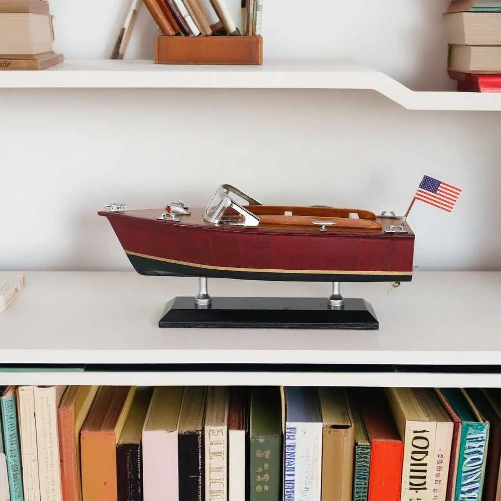 Mirtop Medinis klasikinės motorinės valties modelis 26 cm – retro jūrinė dekoracija