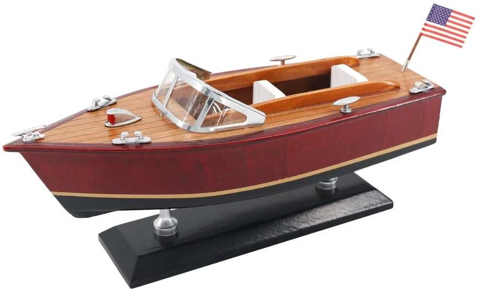 Mirtop Medinis klasikinės motorinės valties modelis 26 cm – retro jūrinė dekoracija