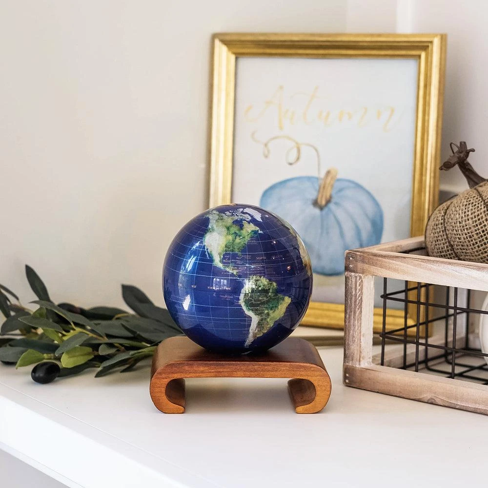 Mova Globes Gaublys MOVA 12 cm, palydovinis Žemės vaizdas su auksiniu žemėlapiu