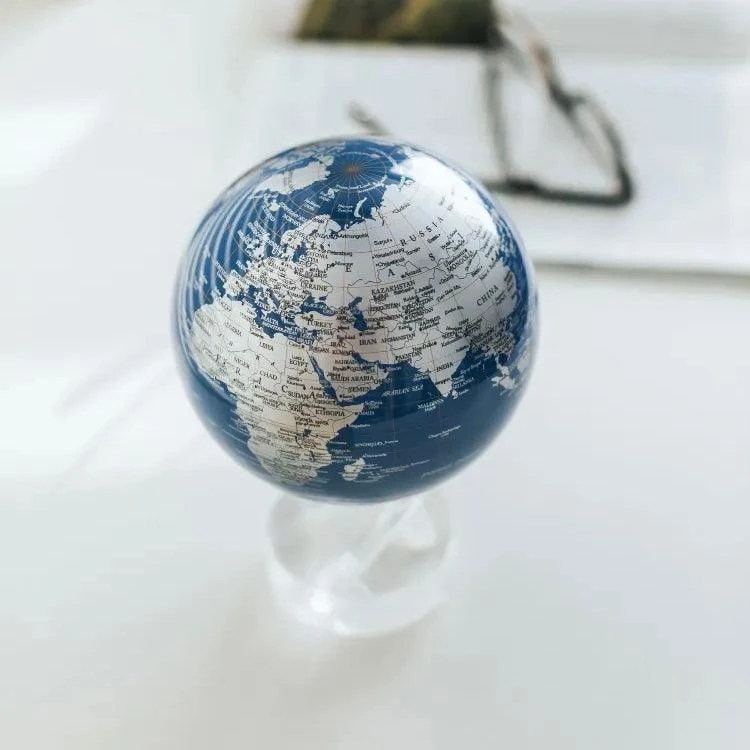 Mova Globes Savaime besisukantis gaublys MOVA 12 cm, mėlynas su sidabriniais žemynais