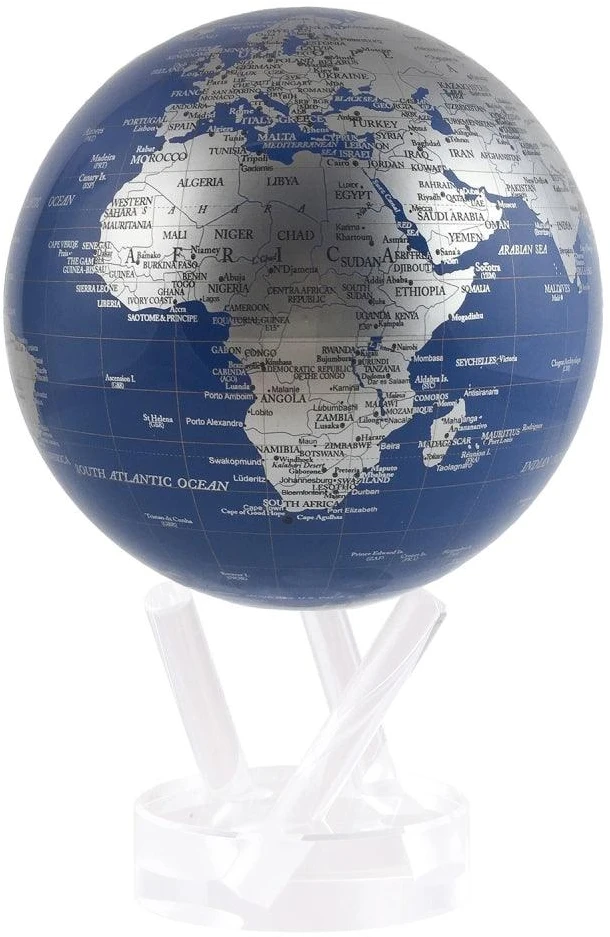 Mova Globes Savaime besisukantis gaublys MOVA 12 cm, mėlynas su sidabriniais žemynais