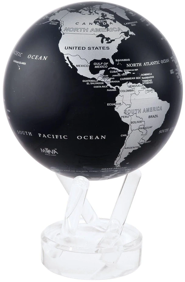 Mova Globes Savaime besisukantis gaublys MOVA 12 cm, juodas su sidabriniais žemynais
