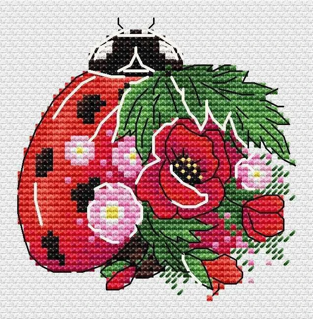 MP Studia Beldizart Vandenyje tirpus drobės kryželiu rinkinys "Gėlė-ladybug" 9x9 cm SV-1033