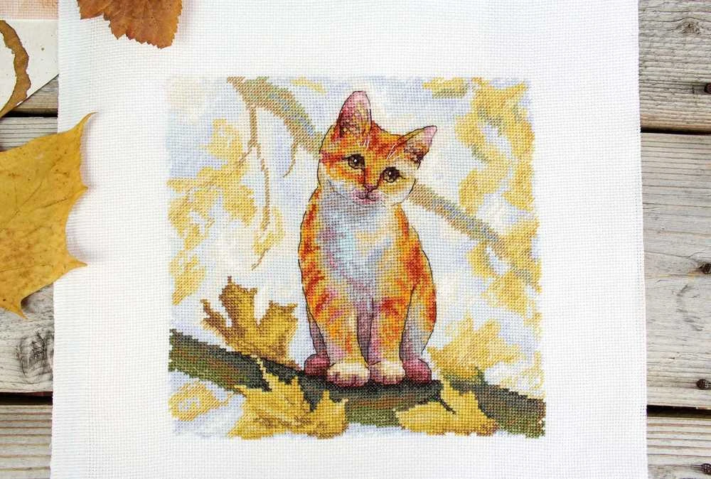 MP Studia Kryželiu siuvinėjimo rinkinys „Pūkuota ryža katė“ 19x19 cm SNV-908
