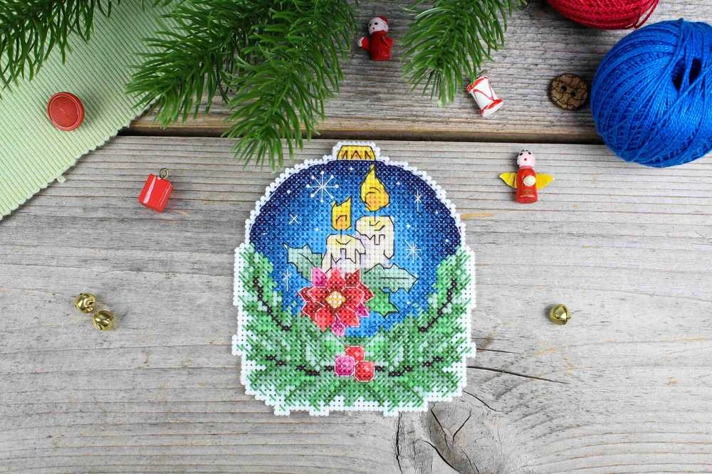 MP Studia Kryželiu siuvinėjimo rinkinys Kalėdinis burbulas su meškėnu 10x9 cm
