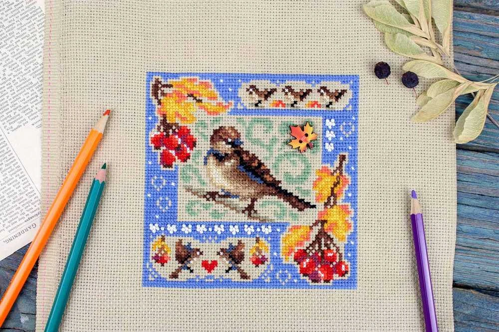 MP Studia Kryželių siuvinėjimo rinkinys „Mini sampler: Rudens kompozicija“, 13×13 cm