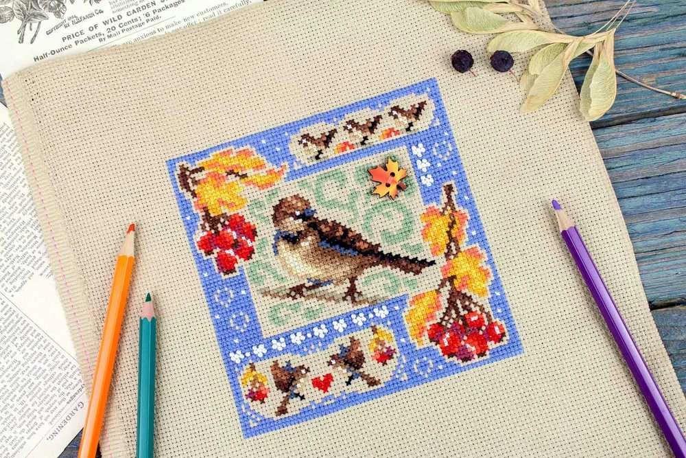 MP Studia Kryželių siuvinėjimo rinkinys „Mini sampler: Rudens kompozicija“, 13×13 cm