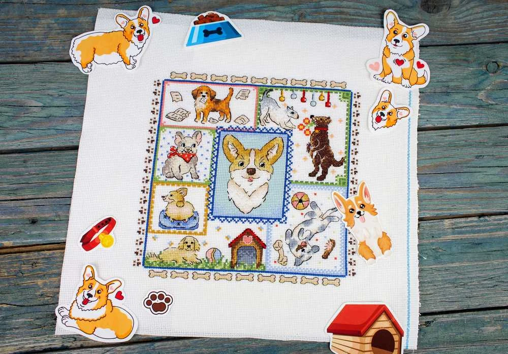 MP Studia Beldizart Kryželiu siuvinėjimo rinkinys "Sampler. Šuniuko džiaugsmas" 20x20 cm SNV-895