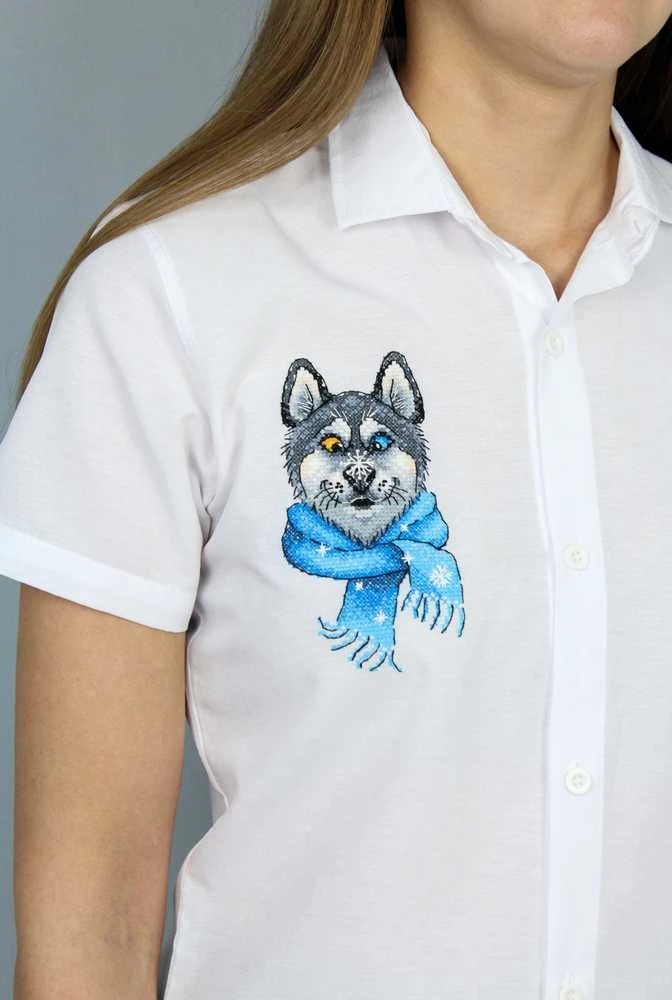 MP Studia Beldizart Vandenyje tirpus drobės kryželiu siuvinėjimo rinkinys "Funny Husky" 15x8 cm SV-1035