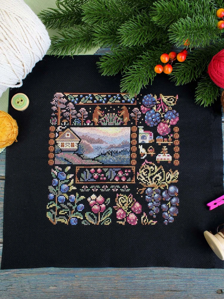 MP Studia Kryželių siuvinėjimo rinkinys „Kaimo aušra“ 19×19 cm, 24 spalvos, 16 ct kanva