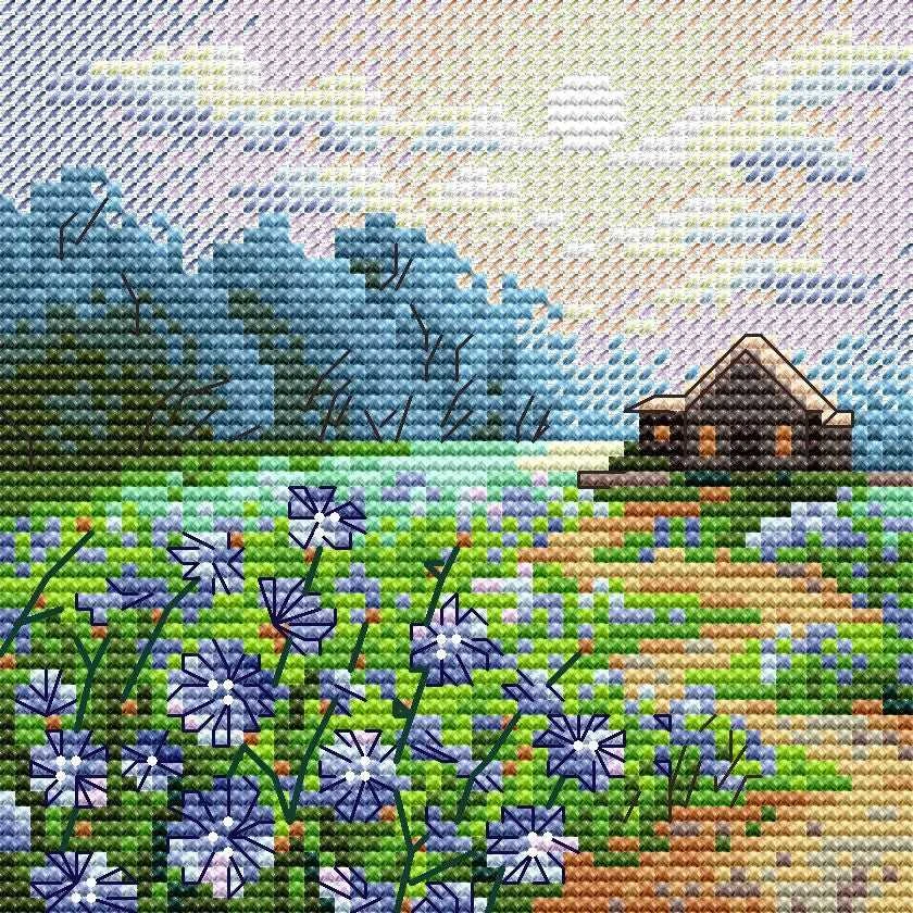 MP Studia Beldizart Kryželiu siuvinėjimo rinkinys "Kraštovaizdis su cikorija" 11x11 cm SM-1234