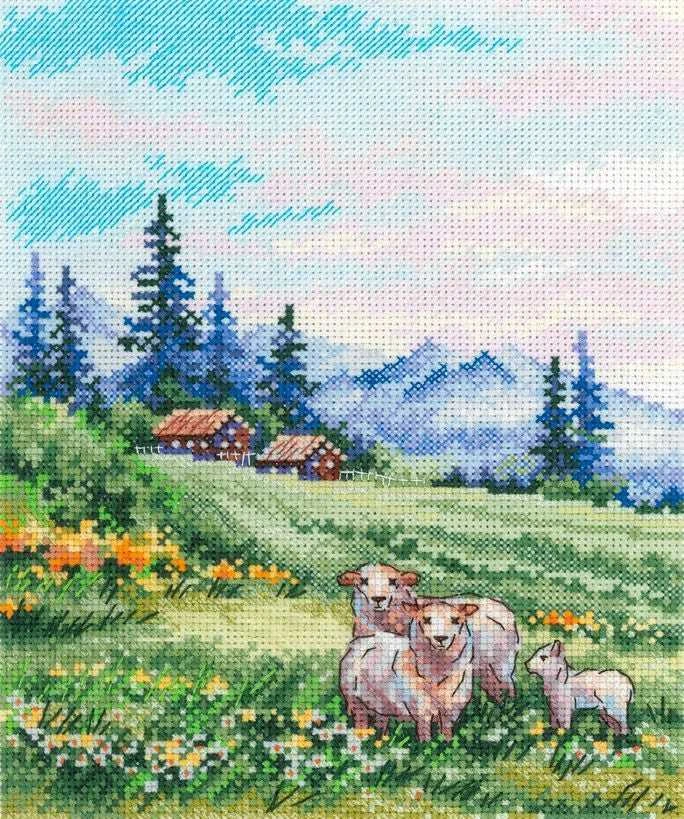 MP Studia Kryželių siuvinėjimo rinkinys „Alpinės pievos“ 20x16 cm SNV-935