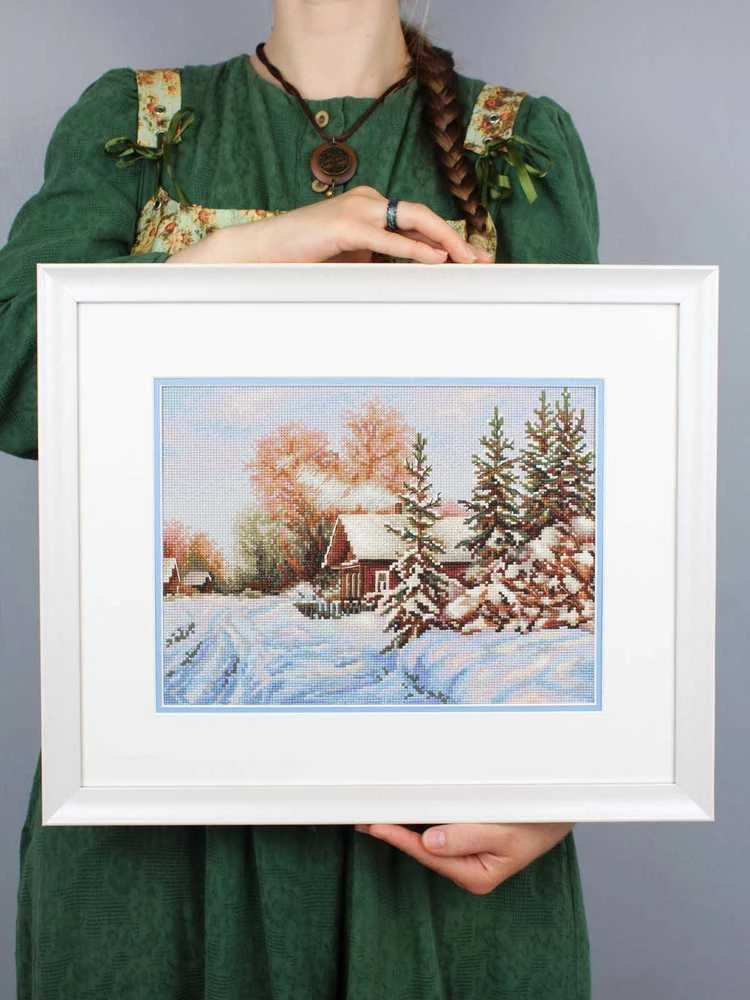 MP Studia Kryželių siuvinėjimo rinkinys „Kaimo gatvė“ 22×28 cm – namų dekorui