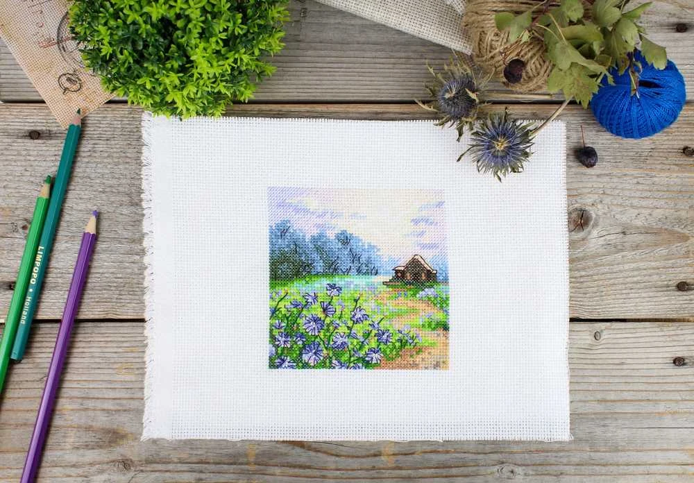 MP Studia Beldizart Kryželiu siuvinėjimo rinkinys "Kraštovaizdis su cikorija" 11x11 cm SM-1234
