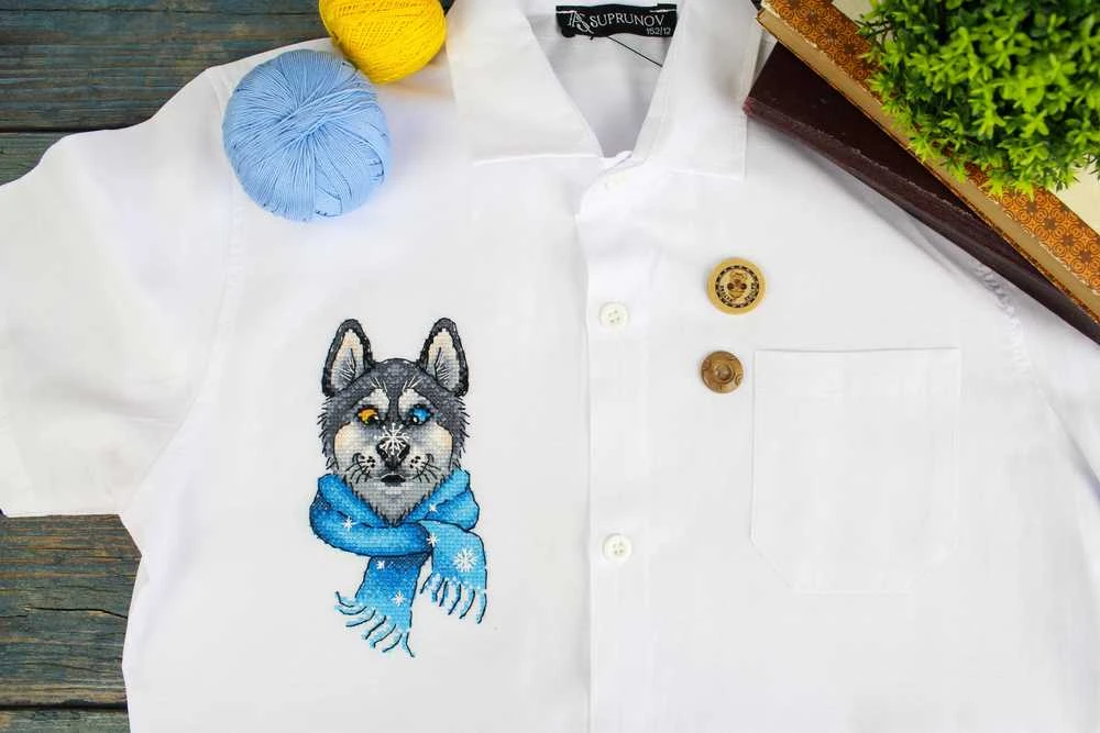 MP Studia Beldizart Vandenyje tirpus drobės kryželiu siuvinėjimo rinkinys "Funny Husky" 15x8 cm SV-1035