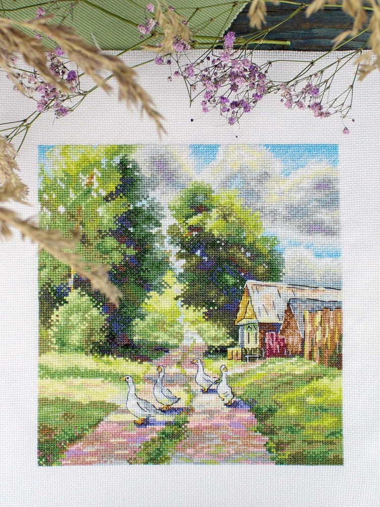 MP Studia Kryželiu siuvinėjimo rinkinys „Miško kelias“ 22x20 cm gamtos peizažas