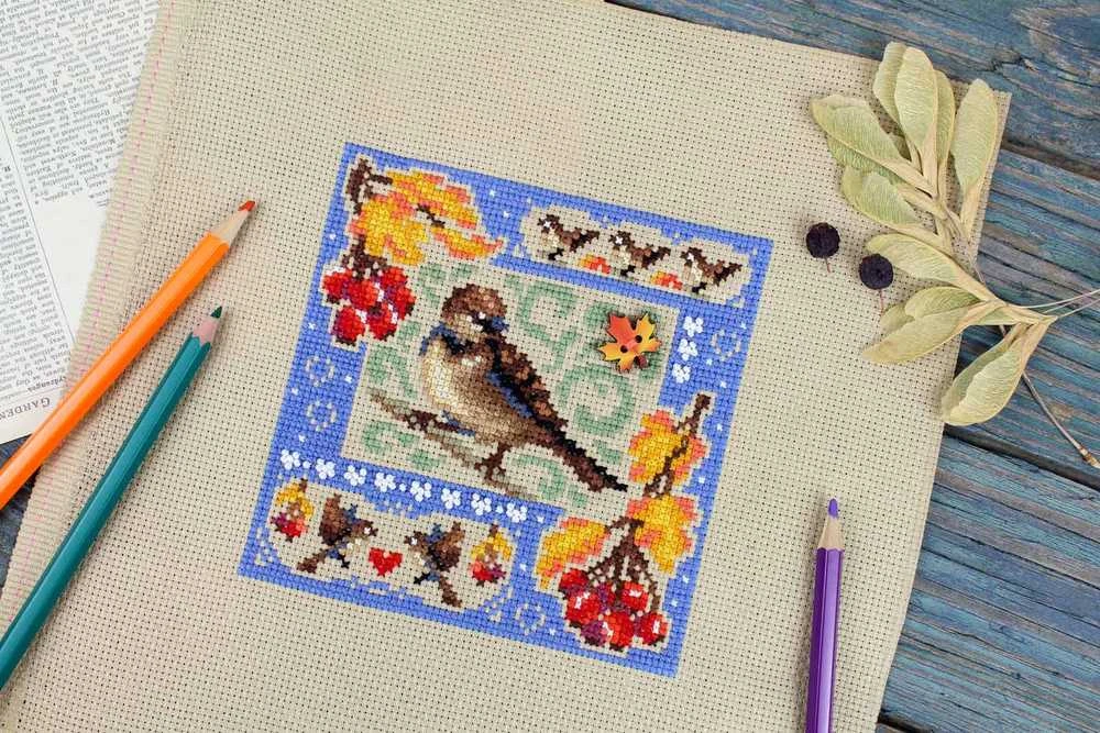 MP Studia Kryželių siuvinėjimo rinkinys „Mini sampler: Rudens kompozicija“, 13×13 cm
