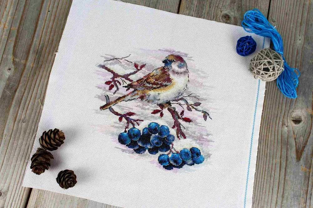 MP Studia Kryželiu siuvinėjimo rinkinys „Vikrus žvirblelis“, 19×19 cm