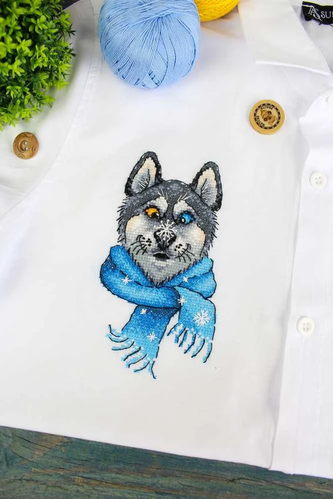 MP Studia Beldizart Vandenyje tirpus drobės kryželiu siuvinėjimo rinkinys "Funny Husky" 15x8 cm SV-1035