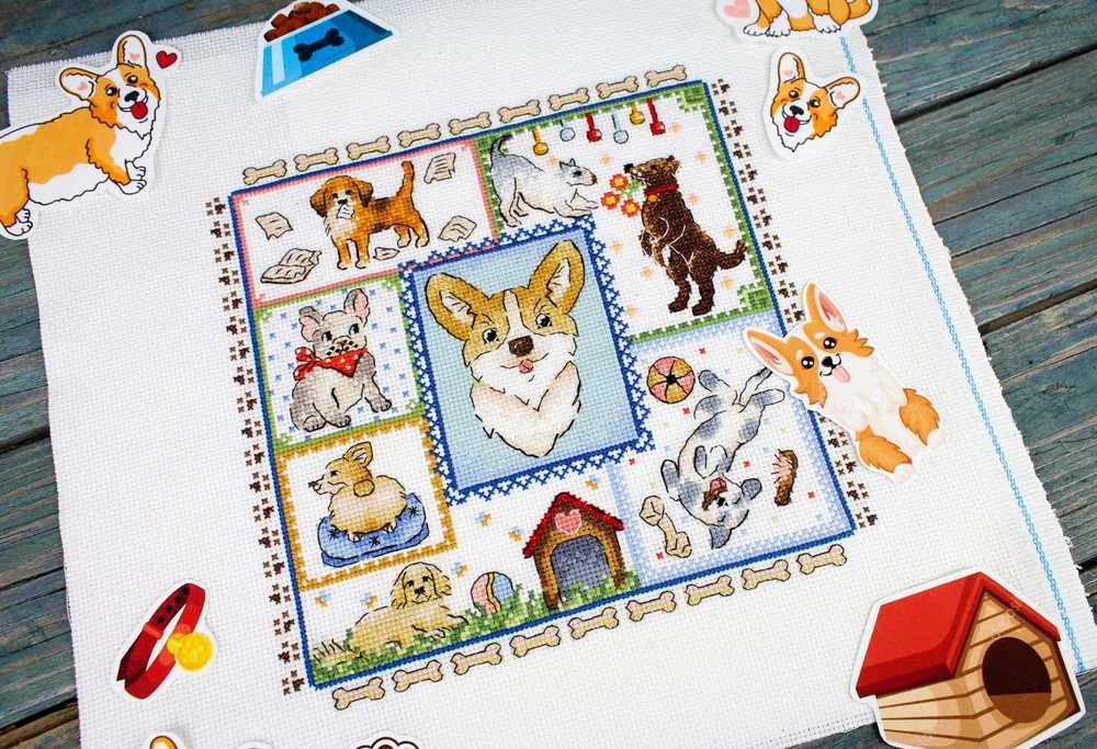 MP Studia Beldizart Kryželiu siuvinėjimo rinkinys "Sampler. Šuniuko džiaugsmas" 20x20 cm SNV-895