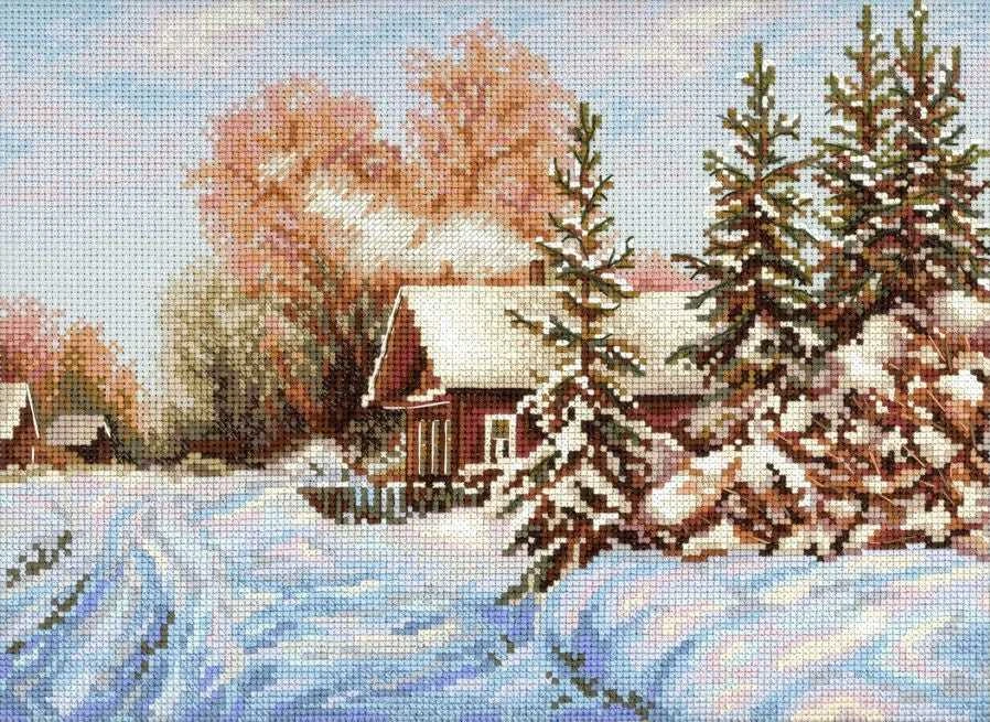 MP Studia Kryželių siuvinėjimo rinkinys „Kaimo gatvė“ 22×28 cm – namų dekorui