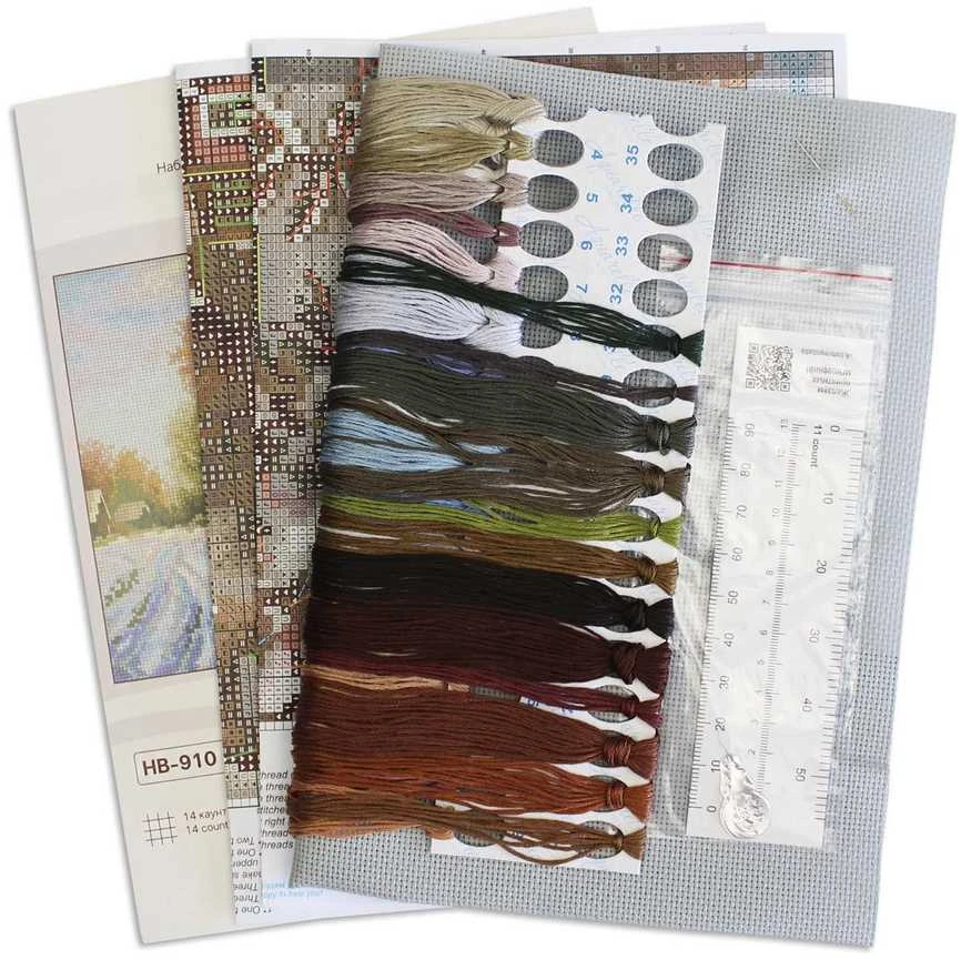 MP Studia Kryželių siuvinėjimo rinkinys „Kaimo gatvė“ 22×28 cm – namų dekorui