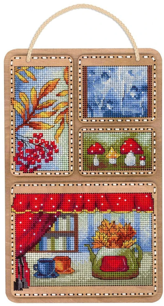 MP Studia Kryželių siuvinėjimo rinkinys ant medžio „Rudens koliažas“ 26x17 cm