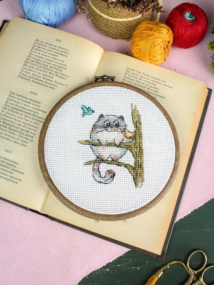 MP Studia Mini siuvinėjimo kryželiu rinkinys „Pūkuotas katinas“, 9x7 cm