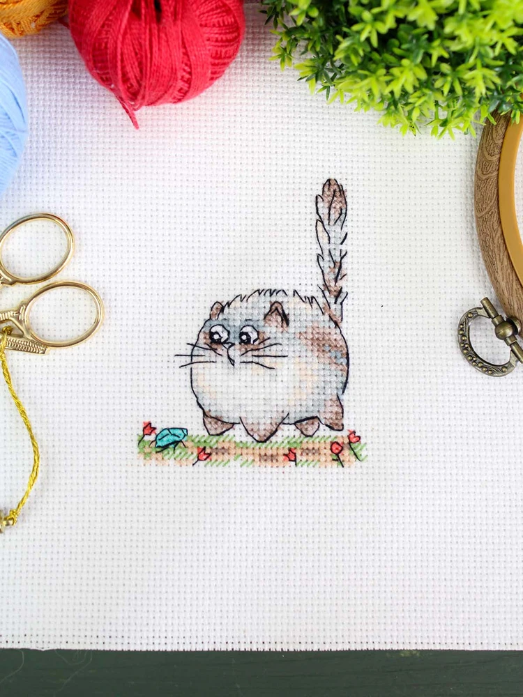 MP Studia Mini siuvinėjimo rinkinys kryželiu „Atsargiai, katė!“ 9x7 cm