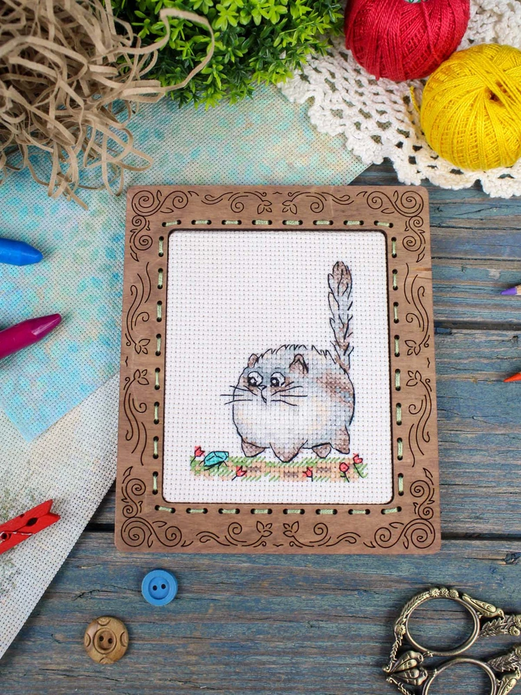 MP Studia Mini siuvinėjimo rinkinys kryželiu „Atsargiai, katė!“ 9x7 cm