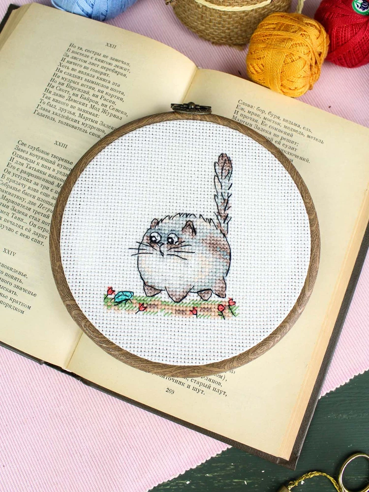 MP Studia Mini siuvinėjimo rinkinys kryželiu „Atsargiai, katė!“ 9x7 cm