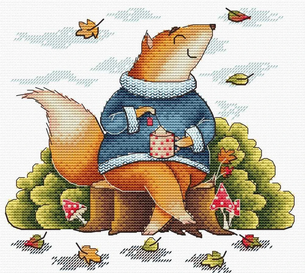 MP Studia Rinkinys siuvinėjimui kryželiu „Rudens poilsis“ 18x19 cm paveikslas