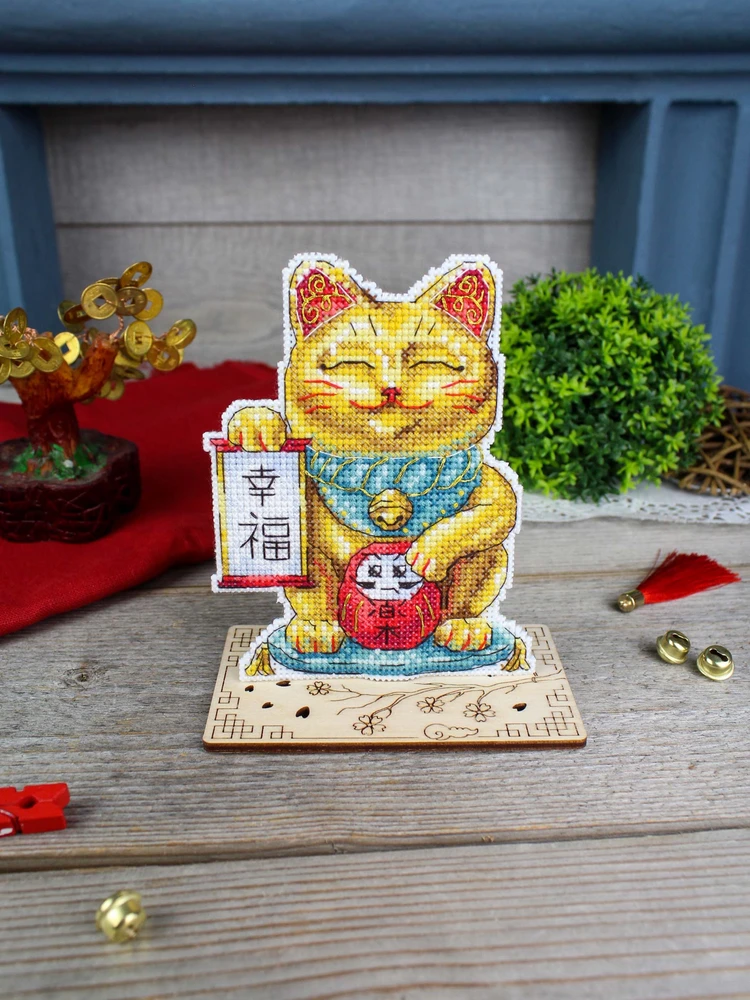 MP Studia Siuvinėjimo kryželiu rinkinys „Auksinė Maneki-neko katė“ 13x10 cm