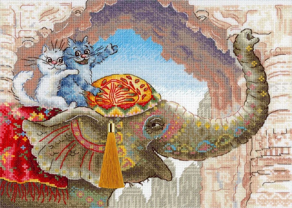 MP Studia Siuvinėjimo kryželiu rinkinys „Katė ant dramblio“ 25x20 cm