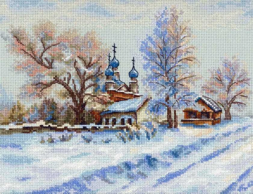 MP Studia Siuvinėjimo kryželiu rinkinys „Kaimo šventykla“, 22×27 cm