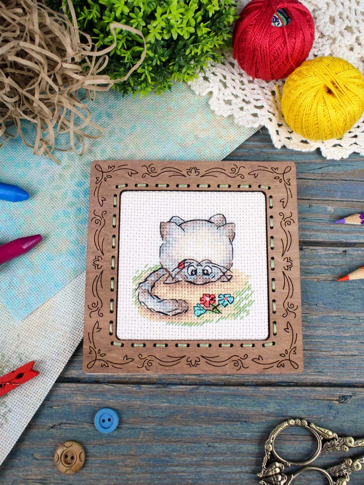 MP Studia Siuvinėjimo kryželiu rinkinys „Katė“ miniatiūra 7x7 cm