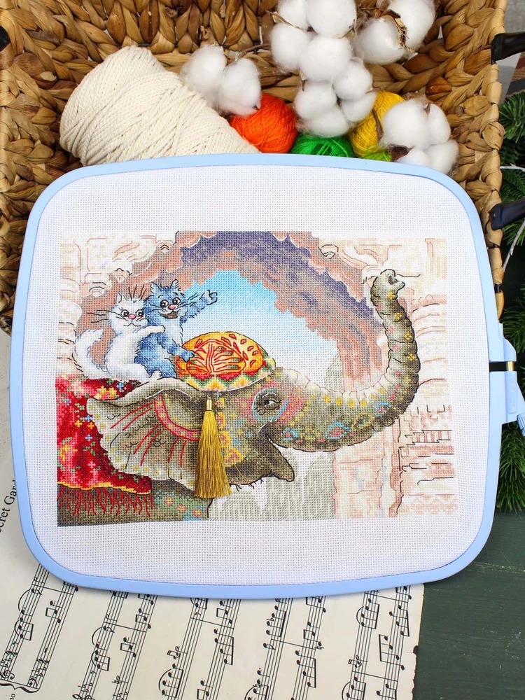 MP Studia Siuvinėjimo kryželiu rinkinys „Katė ant dramblio“ 25x20 cm