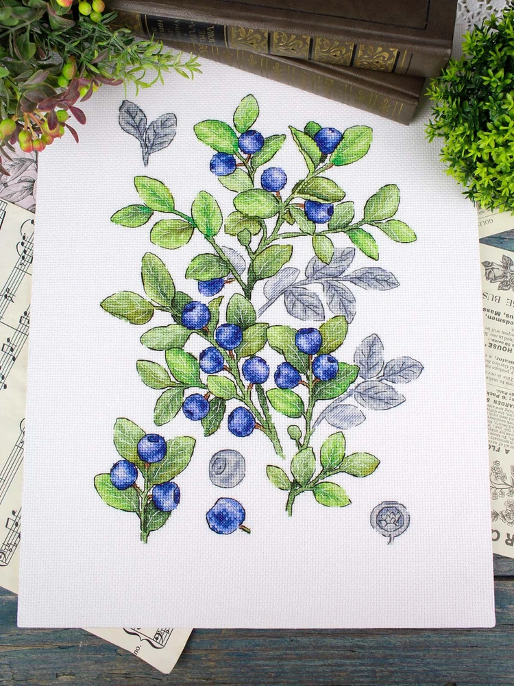 MP Studia Siuvinėjimo kryželiu rinkinys „Mėlynės“ 28x20 cm, 16 ct drobė