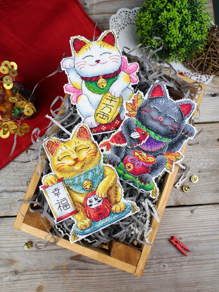 MP Studia Siuvinėjimo kryželiu rinkinys „Auksinė Maneki-neko katė“ 13x10 cm