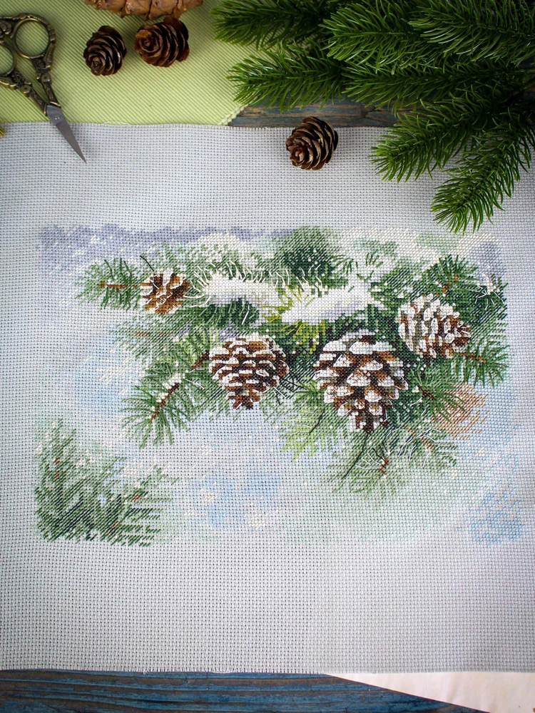 MP Studia Siuvinėjimo kryželiu rinkinys „Apsnigta šaka“ 18×26 cm
